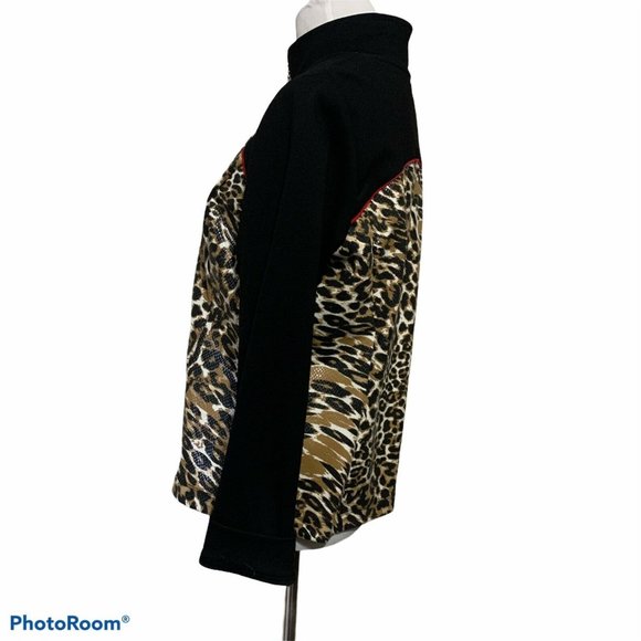 Women's Leopard Animal Print Petite PS Zip Front Jacket Top Active Stretch VTG - Picture 4 of 7
